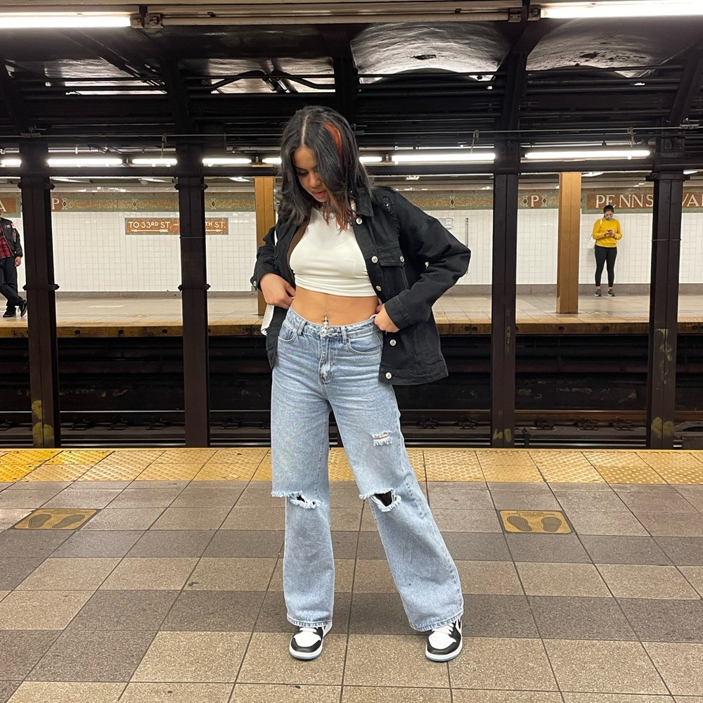 SHEIN | Light-Washed Distressed Oversized High Rise Jeans
